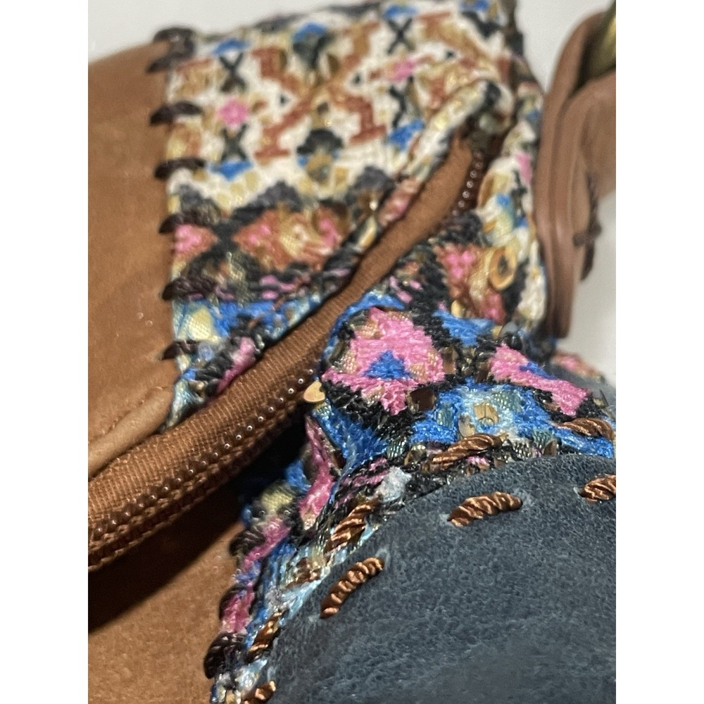 The Sak Leather Embellished‎ Crossbody Hobo Bag Boho Patchwork Blue Brown Y2K - Picture 3 of 10